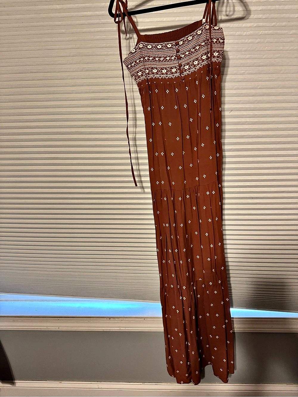 Spiritual Gangster Embroidered Maxi Dress Brown & White Small Like New
